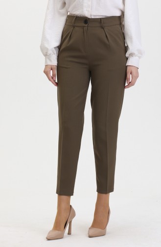 Düğmeli Dar Paça Pantolon 8014-02 Haki