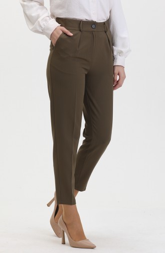 Düğmeli Dar Paça Pantolon 8014-02 Haki