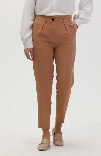 Buttoned Skinny Leg Trousers 8014-06 Milky Coffee 8014-06