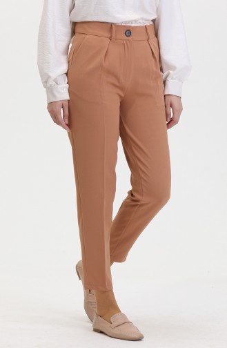 Buttoned Skinny Leg Trousers 8014-06 Milky Coffee 8014-06
