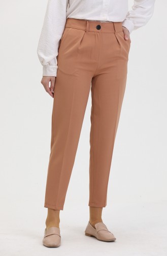Buttoned Skinny Leg Trousers 8014-06 Milky Coffee 8014-06