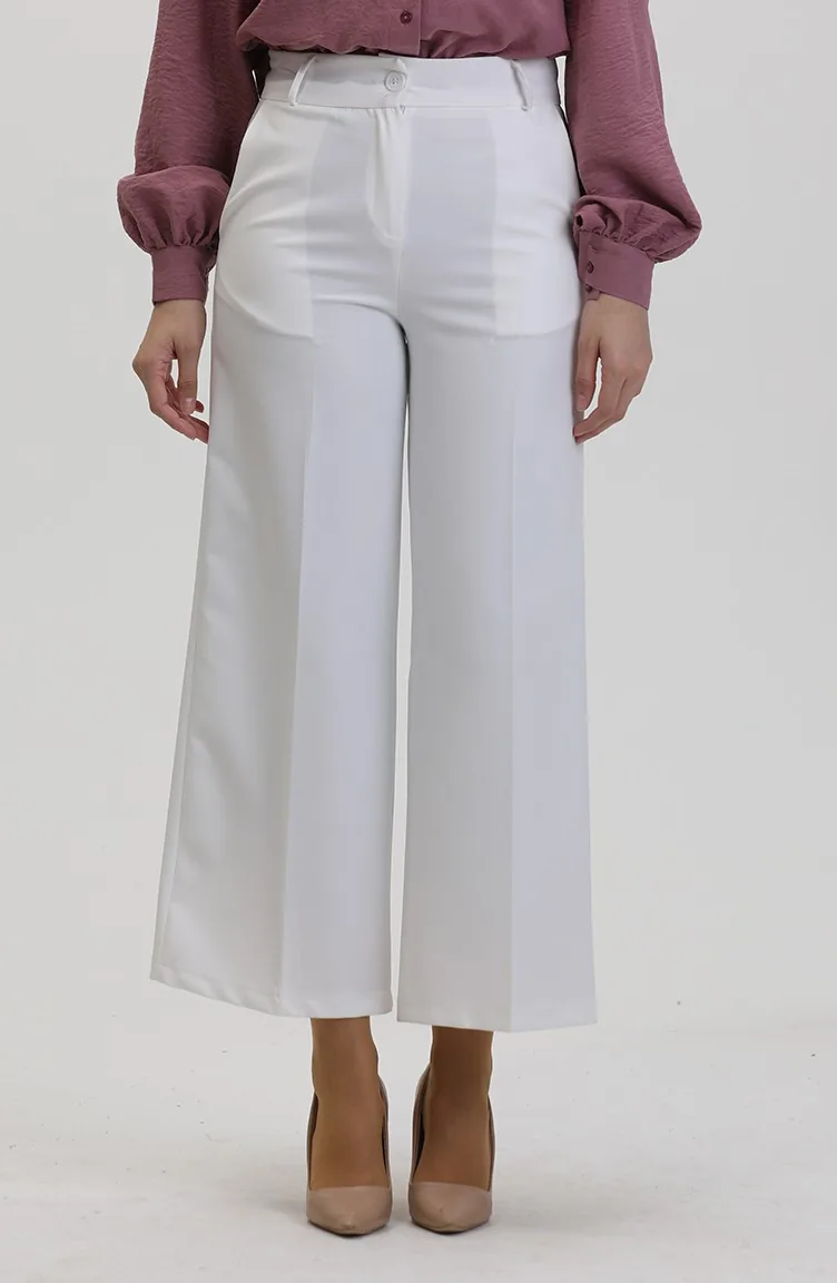 Buttoned wide Leg Trousers 8015-04 white 8015-04
