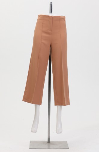 Buttoned Wide Leg Trousers 8016-06 Milky Coffee 8016-06