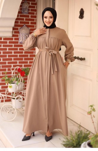 Pucker Detailed Abaya Mink 4421 514