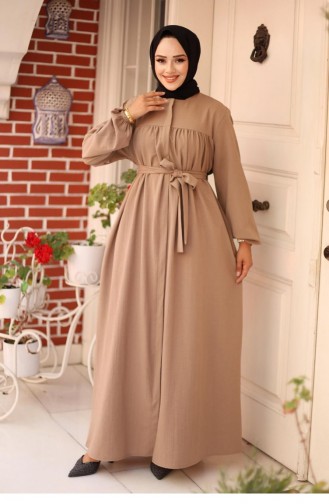 Pucker Detailed Abaya Mink 4421 514