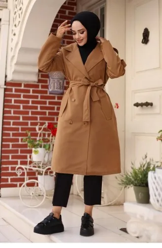 Trench Coat With Epaulette Detail On Shoulder Camel 4428 536