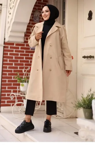 Trench Coat With Epaulette Detail On Shoulder Beige 4428 537
