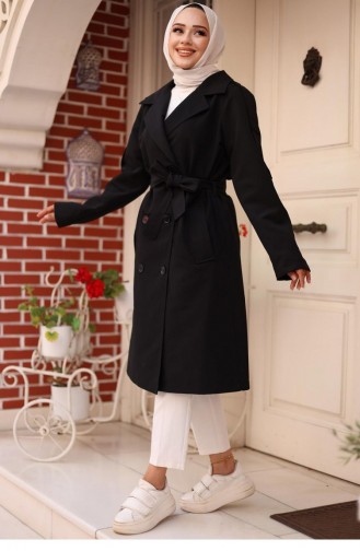 Trench Coat With Epaulette Detail On Shoulder Black 4428 538
