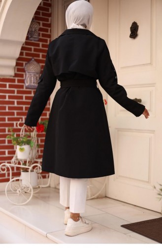 Trench Coat With Epaulette Detail On Shoulder Black 4428 538