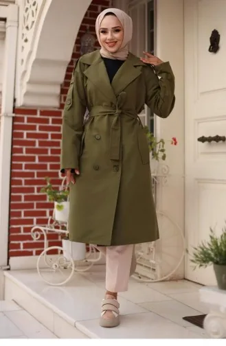 Epaulette Gedetailleerde Trenchcoat Kaki 4432 539