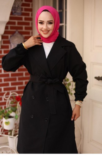 Epaulette Detailed Trench Coat Black 4432 544