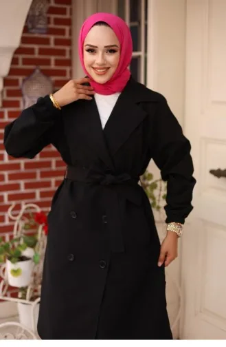 Epauletten Gedetailleerde Trenchcoat Zwart 4432 544