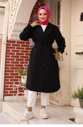 Epauletten Gedetailleerde Trenchcoat Zwart 4432 544