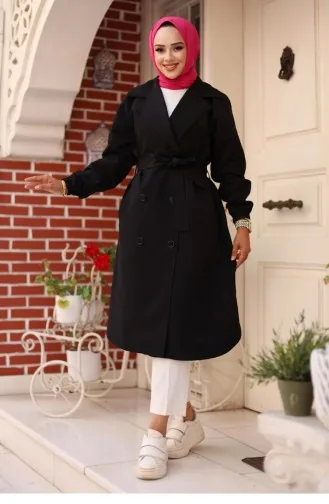 Epauletten Gedetailleerde Trenchcoat Zwart 4432 544