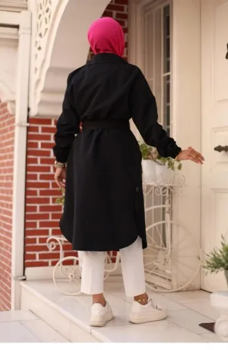 Epauletten Gedetailleerde Trenchcoat Zwart 4432 544