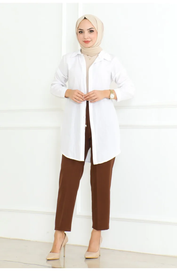 Pantalon Hijab à Lacets 0075-02 Marron 0075-02