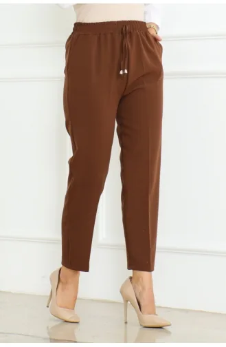 Pantalon Hijab à Lacets 0075-02 Marron 0075-02