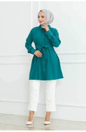 Tunique Chemise à Nouer 9007-01 Vert Emeraude 9007-01