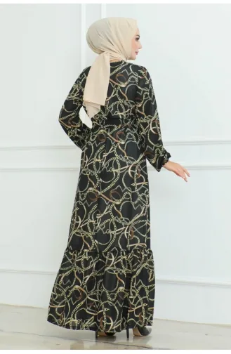 فستان بتصميم مُطبع بسلسلة 9004-01 لون أسود 9004-01