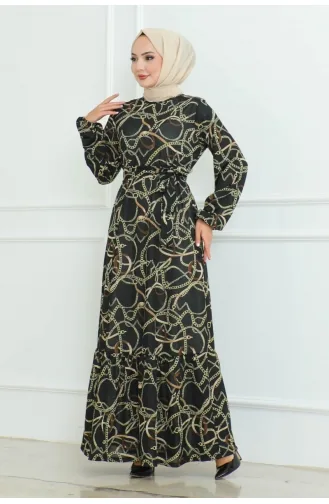 فستان بتصميم مُطبع بسلسلة 9004-01 لون أسود 9004-01