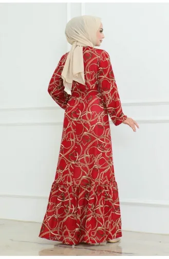 فستان بتصميم مُطبع بسلسلة 9004-03 لون خمري 9004-03