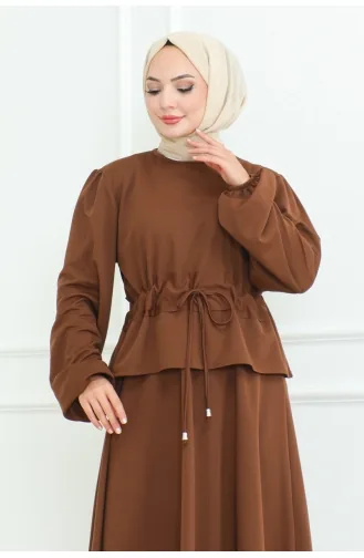 Ensemble Hijab Avec Jupe 2088-02 Brun 2088-02