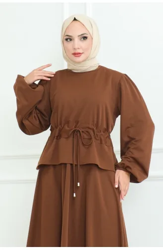 Ensemble Hijab Avec Jupe 2088-02 Brun 2088-02
