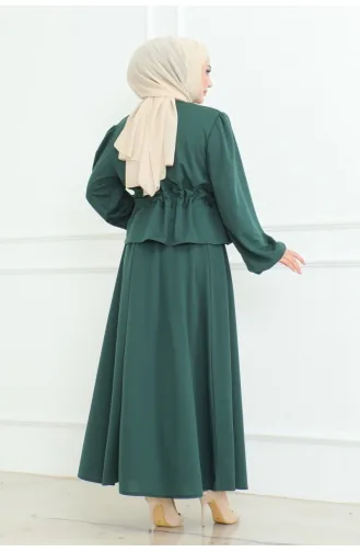 Etekli Tesettür Takım 2088-04 Zümrüt Yeşili