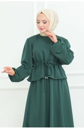 Etekli Tesettür Takım 2088-04 Zümrüt Yeşili