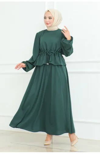 Etekli Tesettür Takım 2088-04 Zümrüt Yeşili