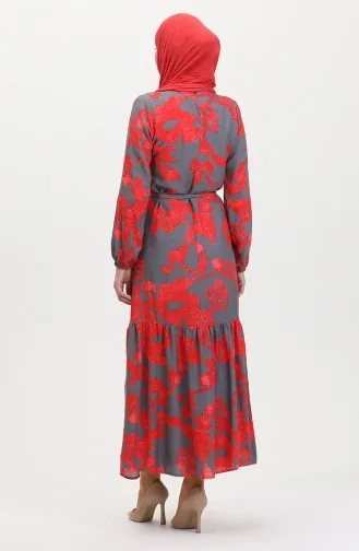 Pleated Patterned Dress 0451-05 Anthracite Red 0451-05