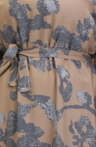 فستان بتصميم مُطبع وحواف مُجمعة 0451-03 لون رمادي 0451-03