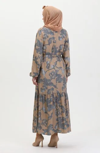 فستان بتصميم مُطبع وحواف مُجمعة 0451-03 لون رمادي 0451-03