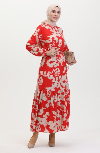 Robe à Motifs Ourlet Fronce 0451-07 Rouge 0451-07