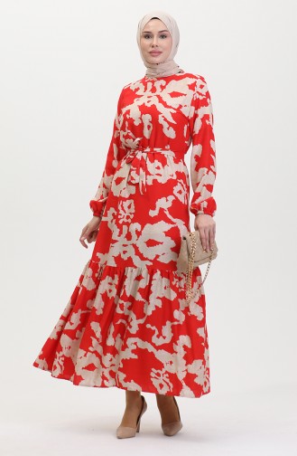 Robe à Motifs Ourlet Fronce 0451-07 Rouge 0451-07