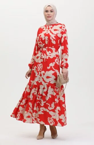 Robe à Motifs Ourlet Fronce 0451-07 Rouge 0451-07