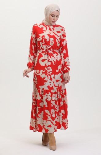 Robe à Motifs Ourlet Fronce 0451-07 Rouge 0451-07