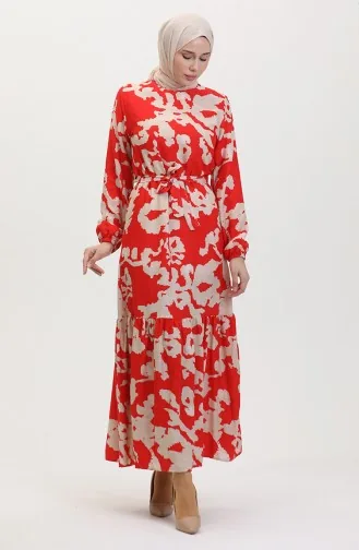 Robe à Motifs Ourlet Fronce 0451-07 Rouge 0451-07