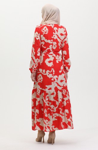 Robe à Motifs Ourlet Fronce 0451-07 Rouge 0451-07