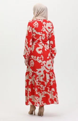Robe à Motifs Ourlet Fronce 0451-07 Rouge 0451-07