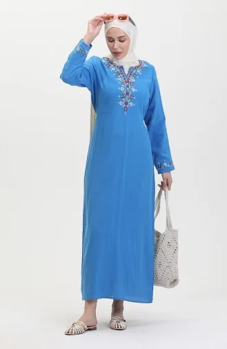 Robe Brodée En Tissu Şile 0074-07 Bleu 0074-07