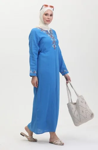Robe Brodée En Tissu Şile 0074-07 Bleu 0074-07