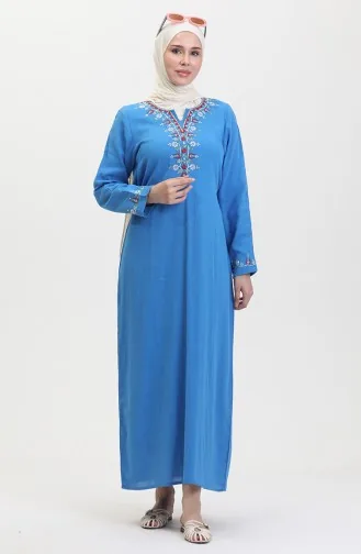 Robe Brodée En Tissu Şile 0074-07 Bleu 0074-07