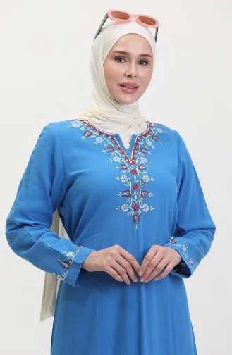 Robe Brodée En Tissu Şile 0074-07 Bleu 0074-07