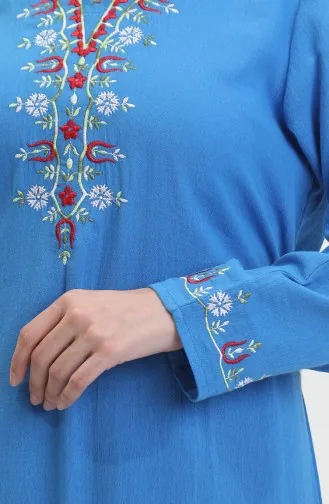 Robe Brodée En Tissu Şile 0074-07 Bleu 0074-07