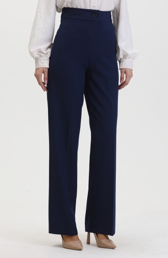 Buttoned wide Leg Trousers 8013-02 Navy Blue 8013-02