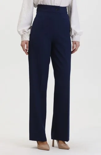 Buttoned wide Leg Trousers 8013-02 Navy Blue 8013-02