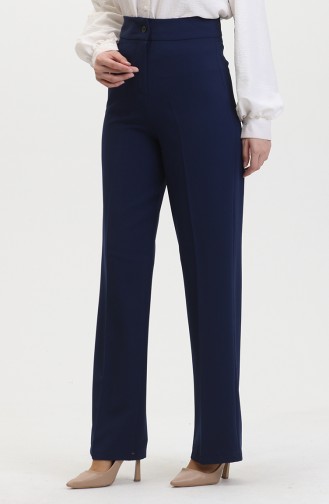 Buttoned wide Leg Trousers 8013-02 Navy Blue 8013-02