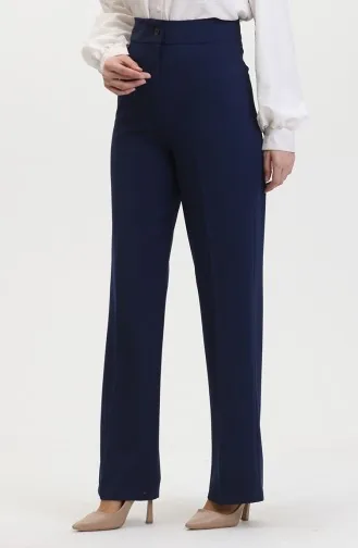 Buttoned wide Leg Trousers 8013-02 Navy Blue 8013-02