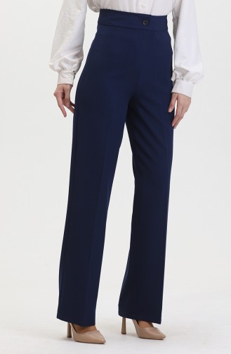 Buttoned wide Leg Trousers 8013-02 Navy Blue 8013-02
